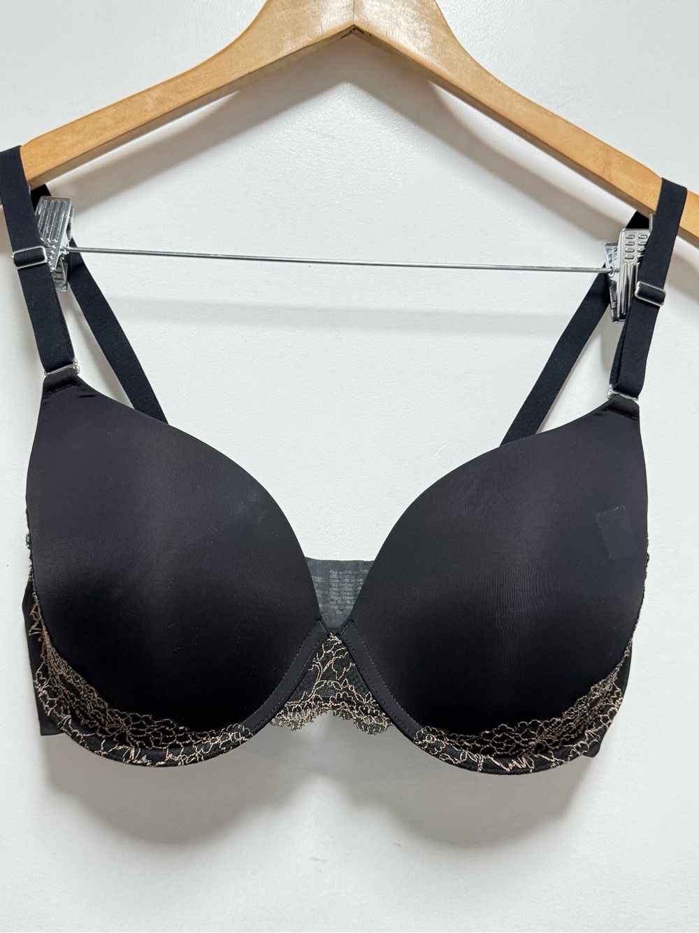 Soma Black T-Shirt Bra with Gold Lace Trim